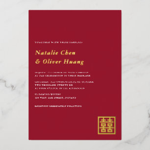 Invitation En Aluminium Élégant chinois double bonheur Mariage VRAI