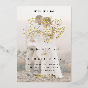 Invitation En Aluminium Élégant Classic Gold Foil Calligraphie photo perso