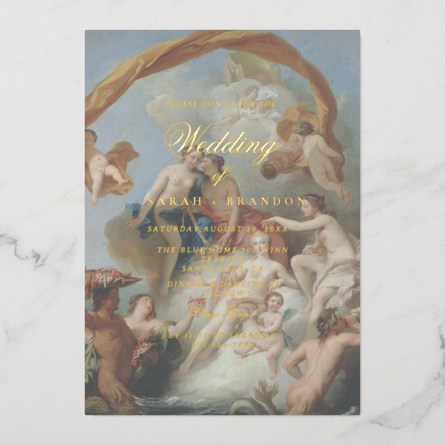 Invitation En Aluminium Elegant Classic Old painting Wedding (Recto)