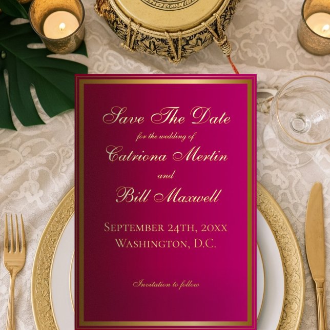 Invitation En Aluminium Élégant classique Magenta et or Enregistrer la dat (Créateur téléchargé)