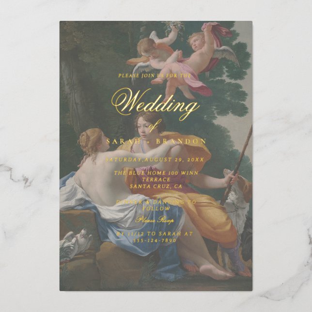 Invitation En Aluminium Élégant Classique Peinture Ancienne Mariage (Recto)