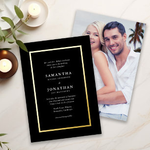 Invitation En Aluminium Élégant classique photo Gold Foil Mariage frontali