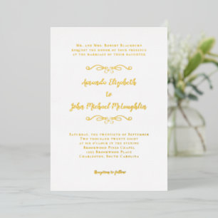 Invitation En Aluminium Élégant Classique Simple Formel Mariage Blanc Or