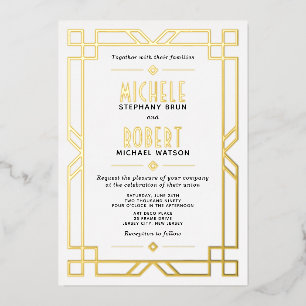 Invitation En Aluminium Elégant Classy Art Déco moderne Mariage Gold