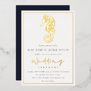 Invitation En Aluminium Elégant Classy Gold Foil Marine Mariage de cheval