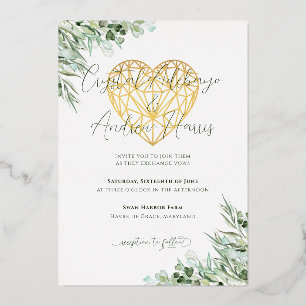 Invitation En Aluminium Élégant Coeur Eucalyptus Foliage Mariage officiel