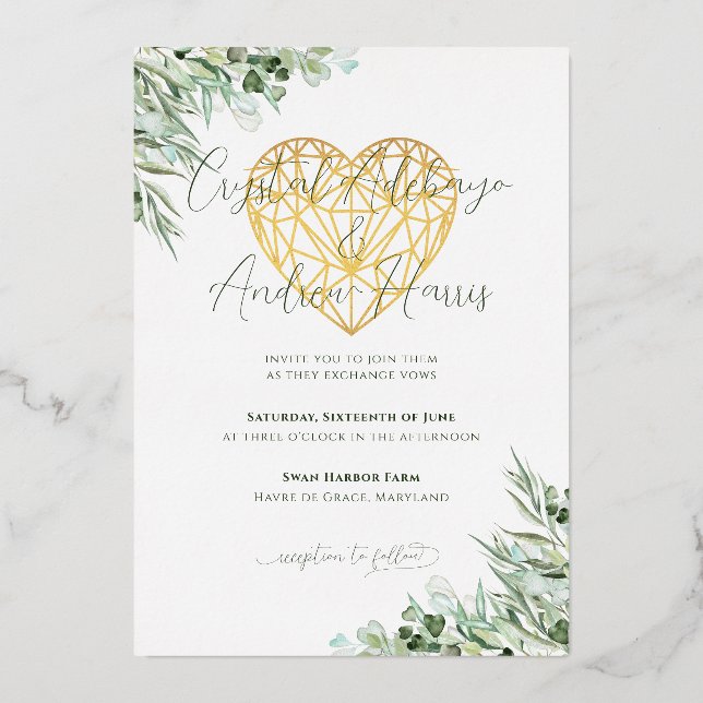 Invitation En Aluminium Élégant Coeur Eucalyptus Foliage Mariage officiel (Verso)