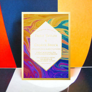 Invitation En Aluminium Elégant coloré Abstrait Peinture Mariage or