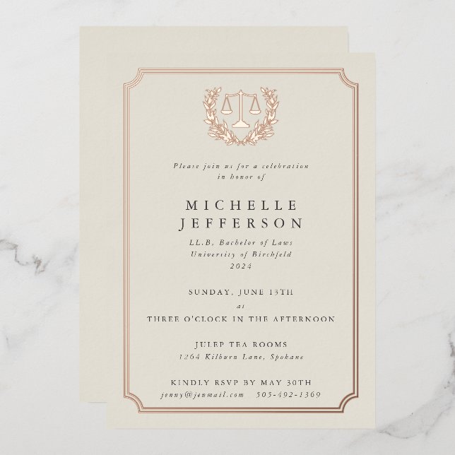 Invitation En Aluminium Élégant Cream Law School Graduation Party (Recto/Verso)