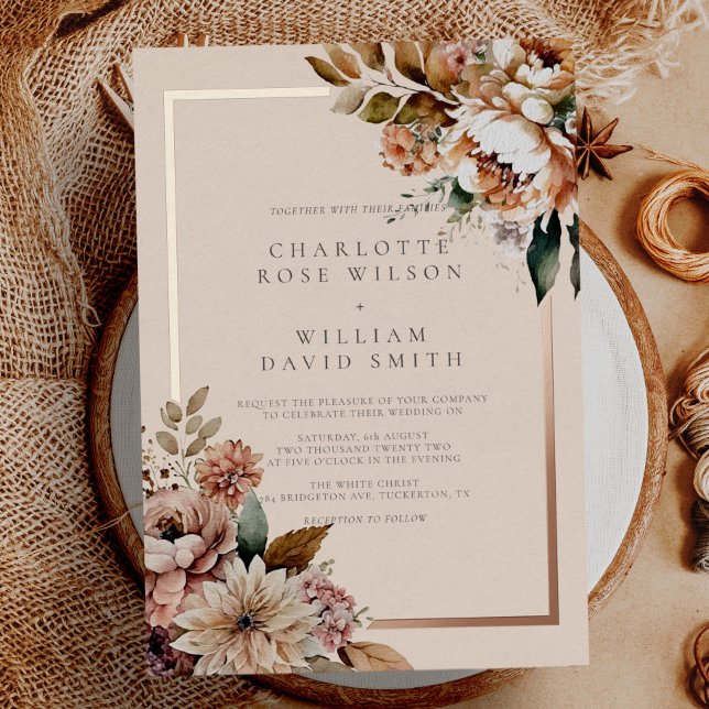 Invitation En Aluminium Elégant Crème Automne Aquarelle Fleurs Mariage (Créateur téléchargé)