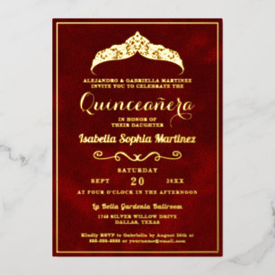 Invitation En Aluminium Élégant Crimson Rouge Quinceañera 15e anniversaire