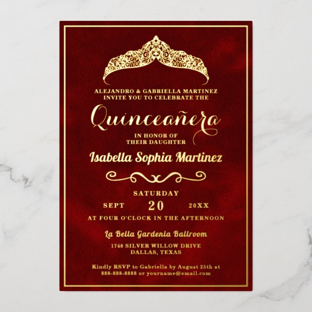 Invitation En Aluminium Élégant Crimson Rouge Quinceañera 15e anniversaire (Recto)