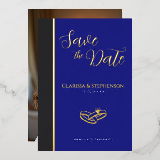 Invitation En Aluminium Elegant Deep Blue  Anthracite  Photo Save The Date