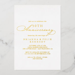 Invitation En Aluminium Elégant élégant 50e anniversaire Mariage or