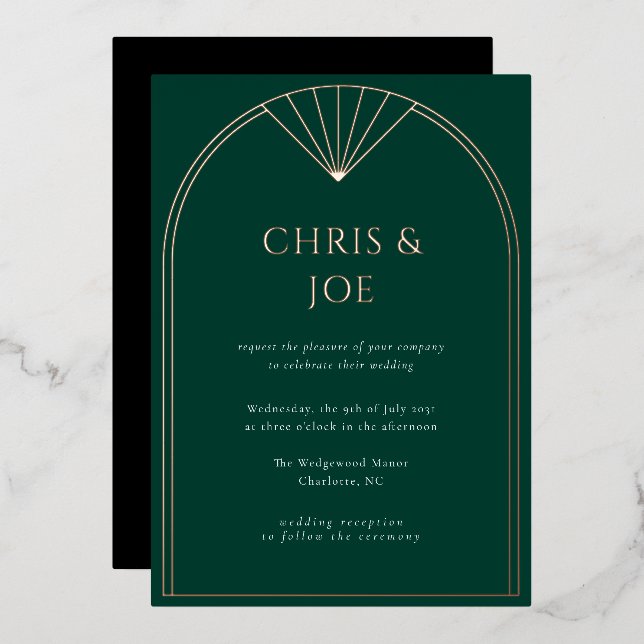 Invitation En Aluminium Élégant Emerald Green Art Déco Mariage (Recto/Verso)