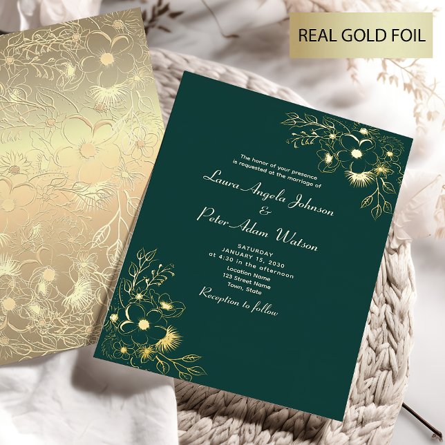 Invitation En Aluminium Élégant Emerald Green et Mariage or (Créateur téléchargé)