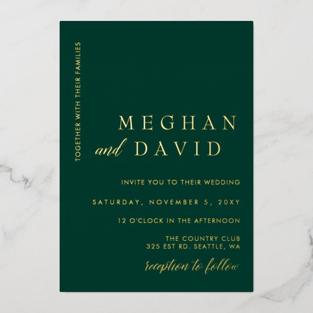 Invitation En Aluminium Élégant Emerald Green Gold Mariage Foil Invitatiat (Recto)