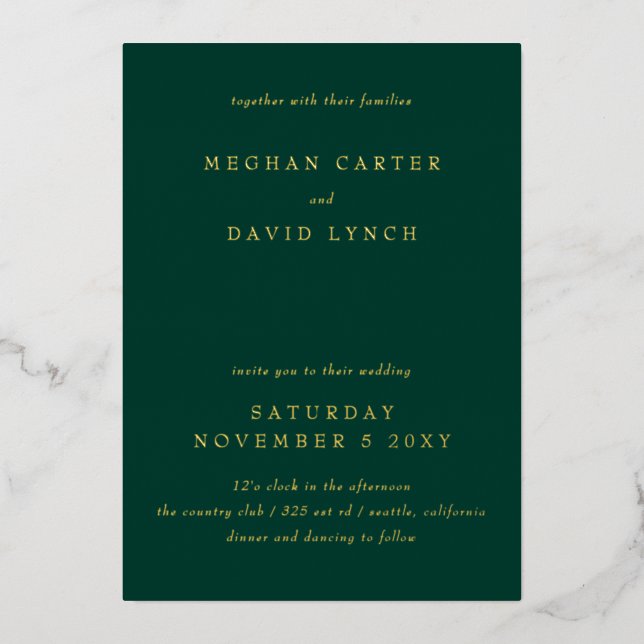Invitation En Aluminium Élégant Emerald Green Gold Mariage Foil Invitatiat (Recto)