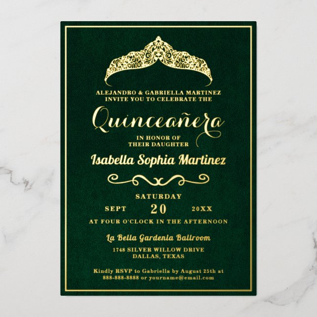 Invitation En Aluminium Elégant Emerald Green Quinceañera 15e anniversaire (Recto)