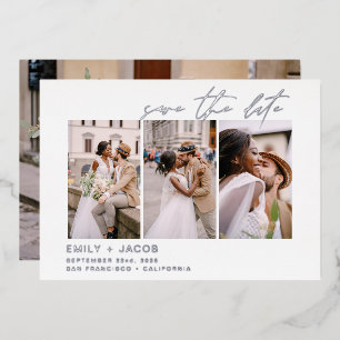 Invitation En Aluminium Élégant Enregistrer la date 4 Photo Minimaliste Ar