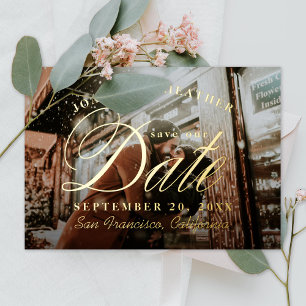 Invitation En Aluminium Élégant Enregistrer la date Photo Gold Foil Invita
