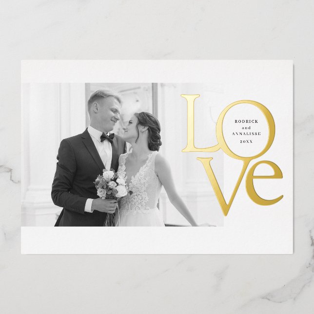 Invitation En Aluminium Elégant et moderne Amour et Merci photo Mariage (Recto)