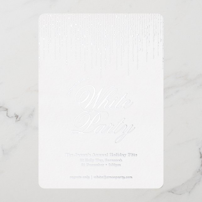 Invitation En Aluminium Élégant Festif Festive White Party (Recto)
