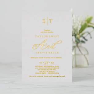 Invitation En Aluminium Élégant Feuille d'Argent   Mariage Monogramme Gris