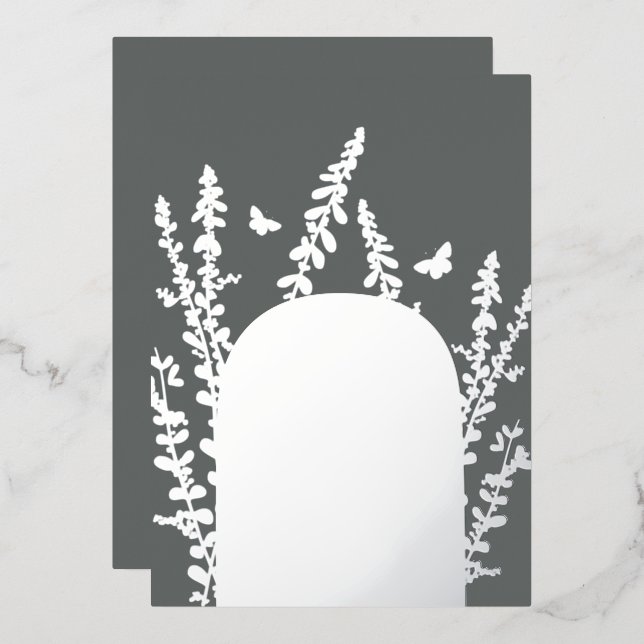 Invitation En Aluminium Élégant Feuille de jardin et Mariage de papillons (Recto/Verso)