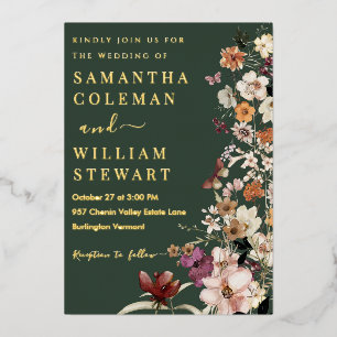 Invitation En Aluminium Elégant Fleur sauvage Boho Dark Green Rustic Maria