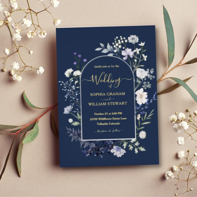 Invitation En Aluminium Elégant Fleur sauvage d'aquarelle botanique Mariag (Créateur téléchargé)