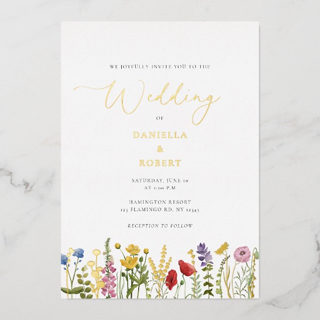 Invitation En Aluminium Elégant Fleur sauvage d'aquarelle Mariage Floral (Recto)