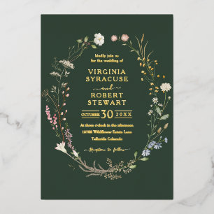 Invitation En Aluminium Élégant Fleur sauvage Wreath Royal Green Mariage
