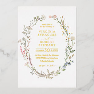 Invitation En Aluminium Élégant Fleur sauvage Wreath Royal Simple Mariage