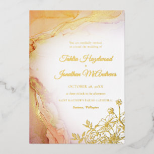 Invitation En Aluminium Elégant Floral Abstrait Mariage Gold