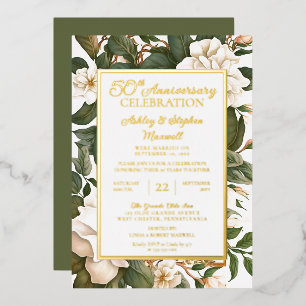 Invitation En Aluminium Élégant floral blanc 50e anniversaire de mariage