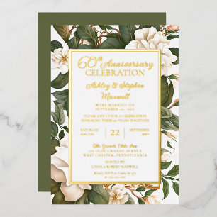 Invitation En Aluminium Élégant floral blanc 60e anniversaire de mariage