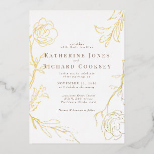 Invitation En Aluminium Elégant floral blanc Mariage or