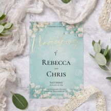 Elégant Floral Blue Bokeh Mariage Gold