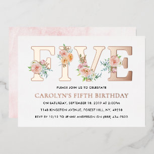 Invitation En Aluminium Élégant Floral CINQ 5e anniversaire Real