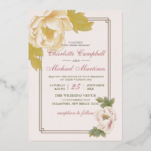 Invitation En Aluminium Élégant Floral Doux Peonies rose Mariage Invitat