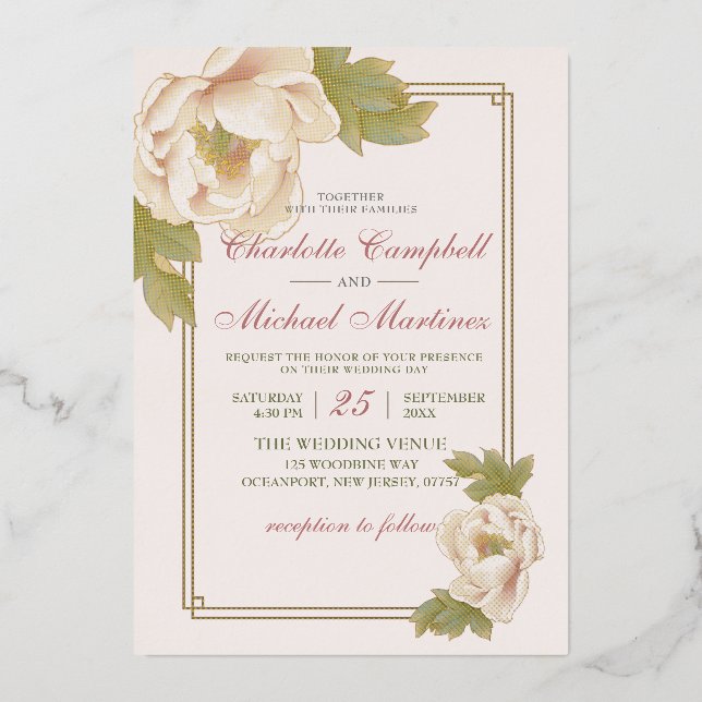 Invitation En Aluminium Élégant Floral Doux Peonies rose Mariage Invitat (Recto)