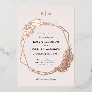 Invitation En Aluminium élégant floral et calligraphie or rose 