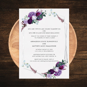 Invitation En Aluminium Élégant Floral Mariage moderne violet argent