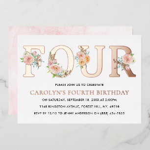 Invitation En Aluminium Elégant Floral QUATRE 4e anniversaire Real