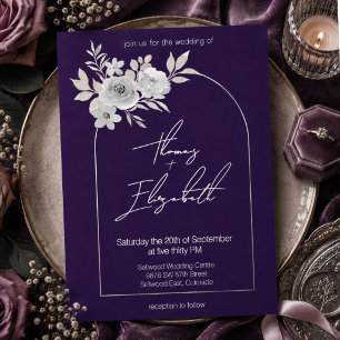 Invitation En Aluminium Élégant floral romantique mariage argenté feuille