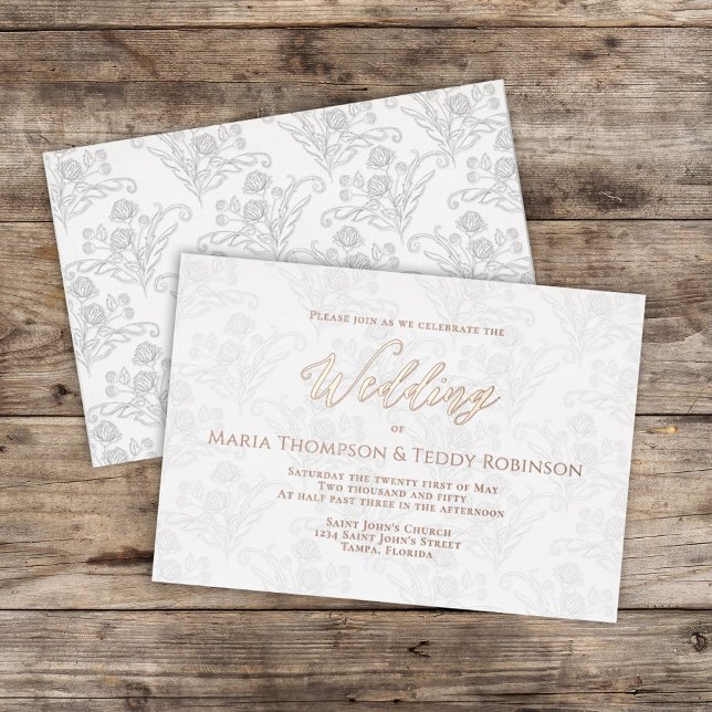 Invitation En Aluminium Élégant Floral Simple Foliage Script de calligraph (Créateur téléchargé)