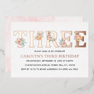 Invitation En Aluminium Elégant Floral TROIS 3e anniversaire Real