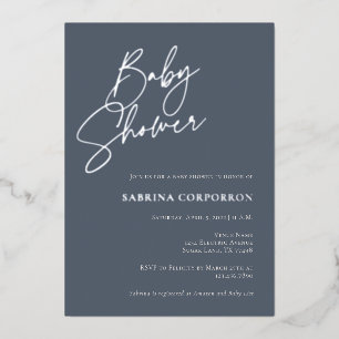 Invitation En Aluminium Elégant Foil Sexe Douche neutre   Dusty Blue