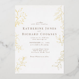 Invitation En Aluminium Elégant Foliage Blanc Mariage Or